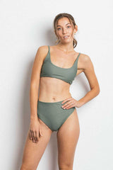 BENICE HIGH WAIST BIKINIHOSE – SALBEIGRÜN